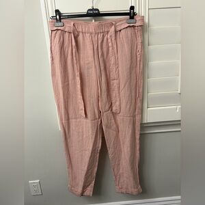 Marc Aurel pinstripe linen pant with drawstring waist and cuffed bottom.